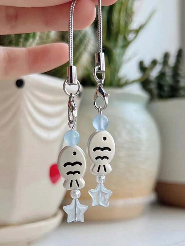 1Pc Cute 3D Fish Y2K Star Bead Phone Lanyard Charm For Women DIY Key Bag Pendant