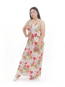 Vestido Largo Casual y Fresco con Estampado Floral, Abertura en el Pecho y Tirantes para Dama - Blanco - Ver 3