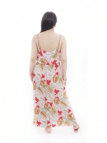 Vestido Largo Casual y Fresco con Estampado Floral, Abertura en el Pecho y Tirantes para Dama - Blanco - Ver 2