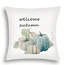4 pièces/1 pièce Taie d'oreiller décorative imprimée avec lettre et vigne de citrouille de récolte d'automne, housse de coussin de décoration de maison pour le Jour de Action de grâce