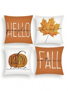 4 pièces/1 pièce Taie d'oreiller avec motif de camion de citrouille à carreaux d'automne et de gnome, décoration de Thanksgiving pour canapé et coussin