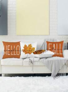 4 pièces/1 pièce Taie d'oreiller avec motif de camion de citrouille à carreaux d'automne et de gnome, décoration de Thanksgiving pour canapé et coussin