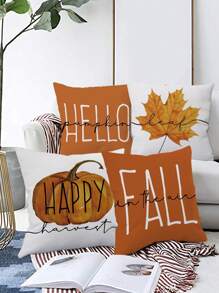 4 pièces/1 pièce Taie d'oreiller avec motif de camion de citrouille à carreaux d'automne et de gnome, décoration de Thanksgiving pour canapé et coussin