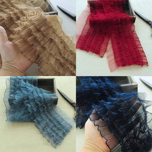 5 Layers Tulle Lace Ruffle Edge DIY Craft Material For Clothing And Dresses - Black, White, Khaki, Burgundy - Sewing Fabric Trims