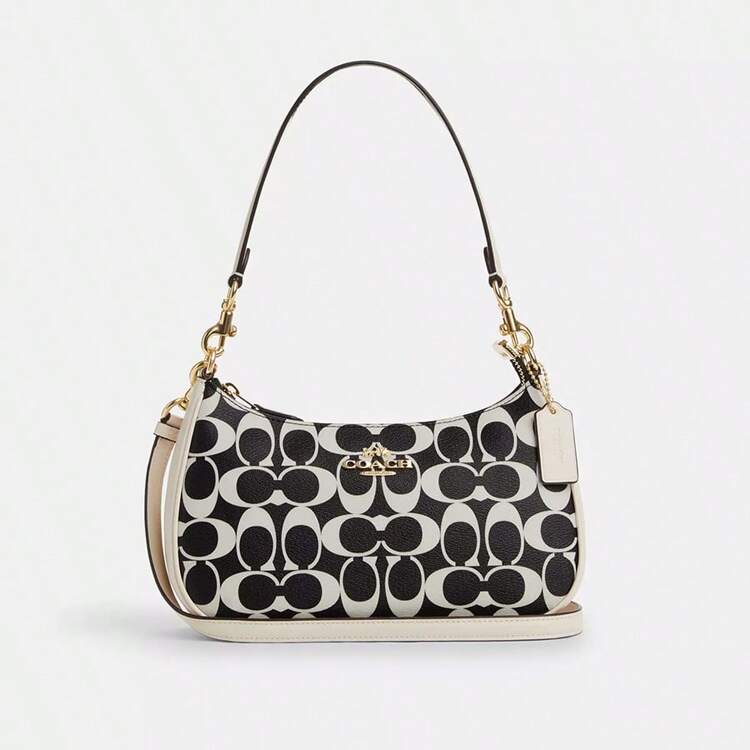 Coach Teri 24 Sticker Print Logo Top Zip Closure Coated Canvas And Leather Tote Shoulder Bag Medium Women s Tan Multicolor SHEIN