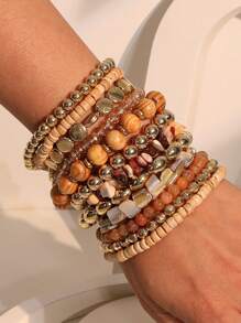 12 件/套波西米亚风格宝石串珠可堆叠彩色手链，适合女性海滩和日常佩戴 - 彩色 - 查看 9