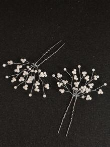 2pcs/Set Handmade Faux Pearl & Rhinestone Hair Accessories Bridal Hair Clips Elegant Women Headpieces For Wedding & Party