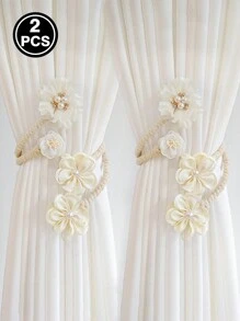 1 pieza/2 piezas Tela con estampado floral para cortinas, blanco/champán, almacenaje de cortinas y pantallas, accesorios para tratamiento de ventanas, ideal para decoración del hogar - Multicolor - Ver 10