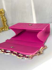 Luxury Women's Handbag And Crossbody Chain Strap - Hot Pink - View 3