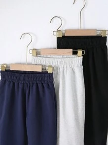 3pcs Young Boy Solid Color Long Pants, Suitable For Leisure Wear All Year Round