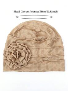 1pc New Solid Color Floral Side Patch Headscarf, Muslim Turban Hat - A - View 2