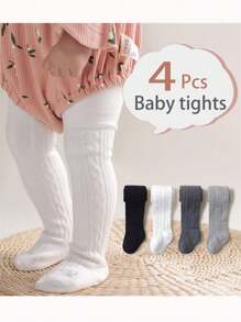 4pcs/Pack Infant & Toddler Solid Cable Knit Tights, Suitable For Year-Round Daily Wear - Multicolor - View 1