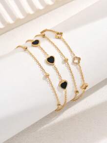 18K Gold Plated Stainless Steel Elegant Casual & Office Wear Adjustable Double-Layer Bracelet For Women