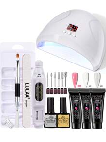 LULAA 17pcs Gel Nail Polish Set: Gel Polish, Soak Off Base Coat, No Wipe Top Coat, UV/LED Lamp, Nail File, Nail Tips, Crystal Nail File, Nail Brush - Salon Quality Manicure At Home, Great Gift For Her