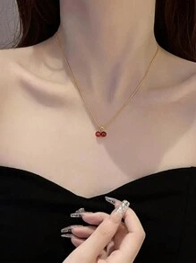 1pc S925 Sterling Silver Cherry Necklace, Minimalist & Sweet Niche Design, Luxurious High-End Jewelry, Suitable For Daily Wear