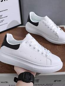 Tenis Basicos Blancos Lisos  Zapatos Casuales para Dama con Plataforma Altos - Negro - Ver 5