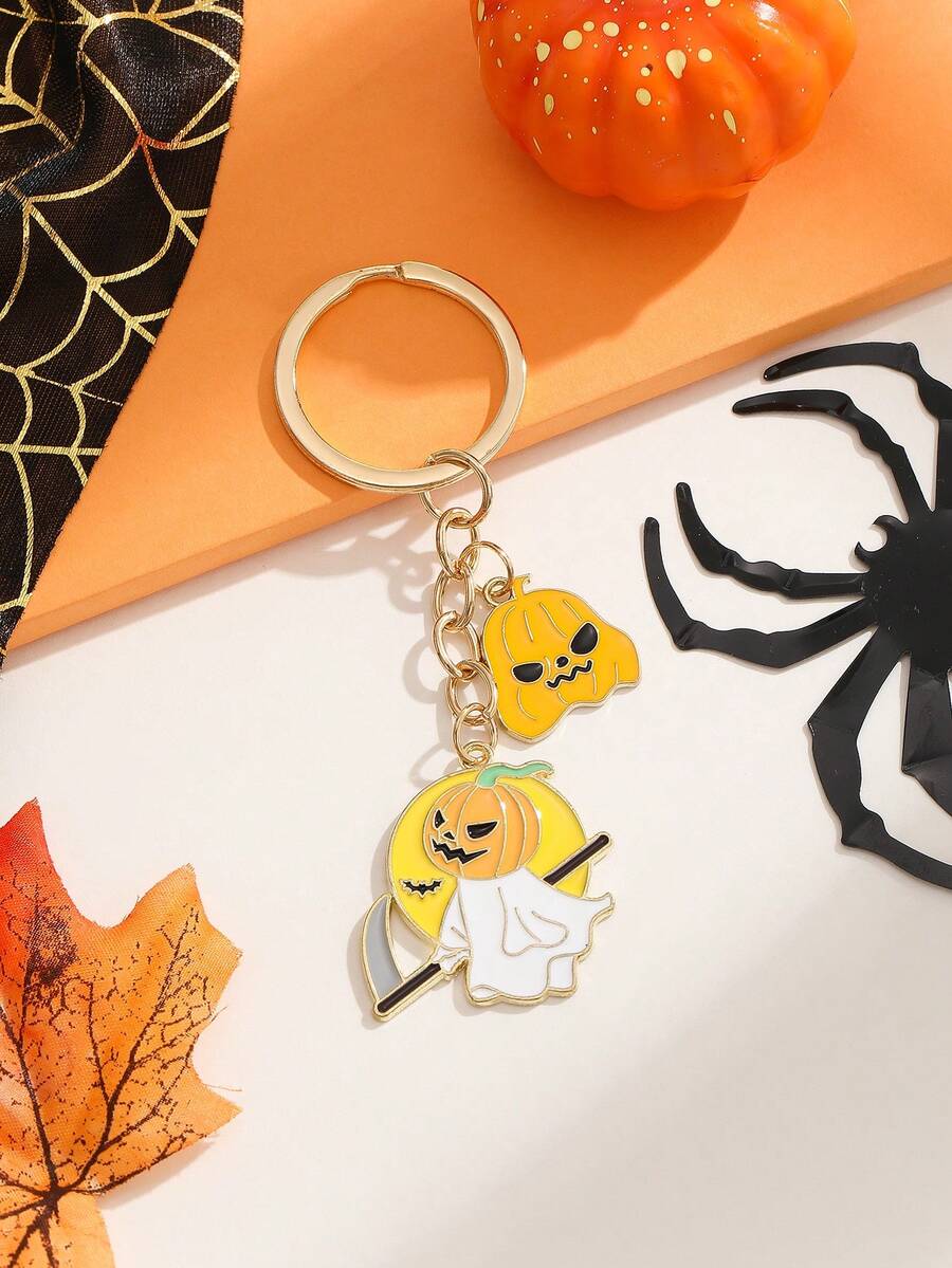 1pc Halloween White  Pumpkin Keychain, Creative Pumpkin Head Decorative Keychain Set, Suitable For Halloween Gift To Friends - Yellow - View 1