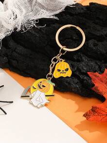 1pc Halloween White  Pumpkin Keychain, Creative Pumpkin Head Decorative Keychain Set, Suitable For Halloween Gift To Friends - Yellow - View 4