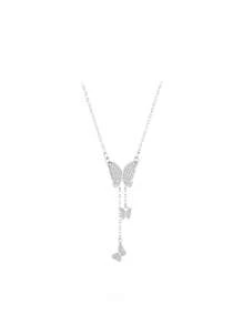 1pc Fashionable Silver Butterfly Tassel Necklace, Delicate Clavicle Chain, Pendant For Women's Daily Wear