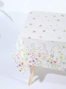 1pc 137*274CM/54*108IN Disposable Party Tablecloth, Minimalist Wild Flowers Pattern, Suitable For Various Themed Parties And Daily Use - Multicolor - View 1