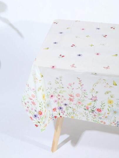 1pc 137*274CM/54*108IN Disposable Party Tablecloth, Minimalist Wild Flowers Pattern, Suitable For Various Themed Parties And Daily Use