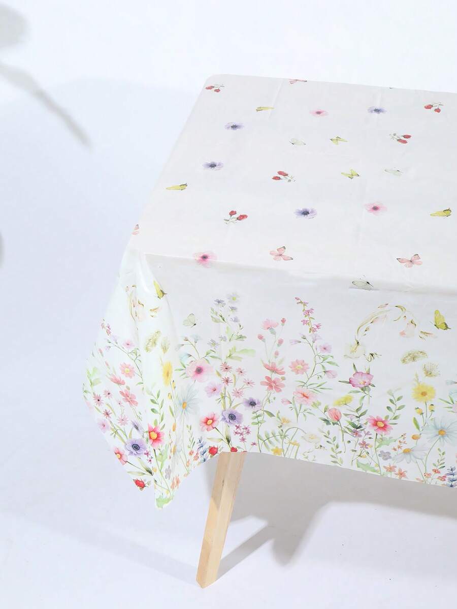 1pc 137*274CM/54*108IN Disposable Party Tablecloth, Minimalist Wild Flowers Pattern, Suitable For Various Themed Parties And Daily Use - Multicolor - View 1