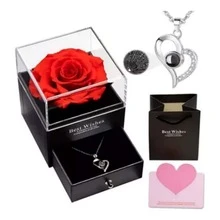 Collar Rosa Eterna + Te Quiero 100 Idiomas - Rojo - Ver 2