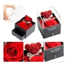 Rosa Y Oso Eterno+collar Te Amo 100 Idiomas - Rojo - Ver 5