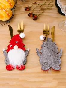 3pcs Faceless Doll Knife Fork Set Christmas Table Decoration - Multicolor - View 9