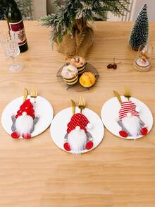 3pcs Faceless Doll Knife Fork Set Christmas Table Decoration - Multicolor - View 2