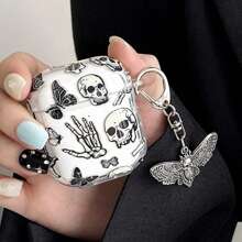 1 件复古深色风格骷髅图案 TPU 无线蓝牙耳机盒，兼容 AirPods 1/2、AirPods 3、AirPods Pro 和 AirPods Pro 2，带表带 - 彩色 - 查看 14