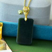 1pc Natural Black Gemstone Peace Necklace Set Pendant, Black Gemstone Gold Plated Inlay, Gold Jade Fashion Jewelry, Fashion Jewelry, Women's Necklace Jewelry, Gem Necklace, Holiday Gifts, Gifts For Her. - I - View 2