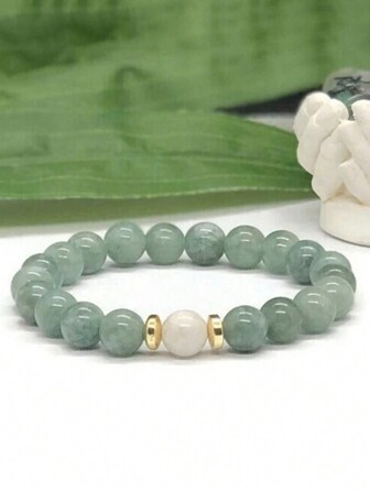 YAUKIA 缓解焦虑手链、绿色翡翠疗愈水晶、月光石疗愈石、精神健康爱心能量、正能量念珠手链
