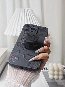 1 pieza Carcasa de teléfono impresa con patrón de mariposa negra de TPU suave de silicona compatible con Apple iPhone 7/8/7P/8P/X/XS/XR/XSMAX/11/12/13/14/15 Series, Samsung S22 Ultra/S23 Ultra/S24 Ultra/S Series/A Series, teléfonos Redmi. Diseño de orificio de cámara aleatorio. - Negro - Ver 5