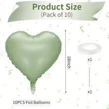 Grayish-Green Heart-Shaped Balloon, 10pcs Green Aluminum Foil Heart-Shaped Balloon, 45.72cm Olive Green Heart-Shaped Balloon For Helium Birthday Party Decoration, Jungle Birthday Party, Valentine's Day, Wedding, Anniversary Celebration, Christmas - Multicolor - View 2