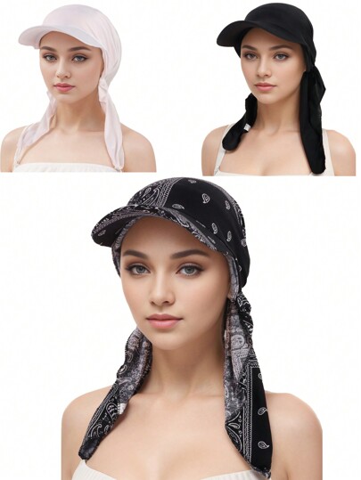 قبعة بقرونات أنيقة مع وشاح رأس قطعة واحدة، قبعة بيسبول متعددة الوظائف للارتداء اليومي، الحفلات والتجمعات