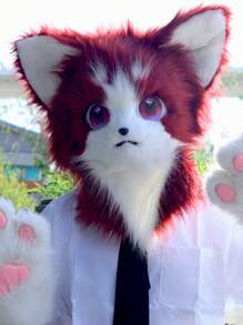 Animal Furry Fursuit Head Mask Plush Cat Fox Mask Costume Props For Cosplay Party Halloween - Headgear - View 5