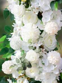 1pc Wedding Arch Flowers,3.28ft Artificial Flowers Arrangement Swag, Silk Fake Peonies Rose Floral Row For Wedding Backdrop Decor DIY Party Ceremony For Wedding Decoration, Valentine'S Day Decor, Birthday Decor, Anniversary Decor, Holiday Decor, Graduation Decoration, Party Decor Supplies - 白色 - 查看 7