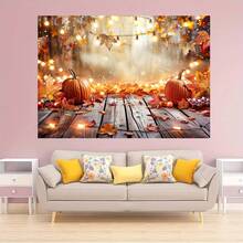 1pc Multipurpose Polyester Fall Backdrop - Autumn Harvest Pumpkin & Leaves, Universal Holiday Photo Booth Prop, Non-Electric Party Banner For Thanksgiving, Festivals & General Celebrations,Christmas
