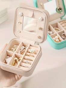1 hộp đựng trang sức du lịch, hộp đựng trang sức nhỏ gọn, hộp đựng trang sức có gương, hộp trưng bày bằng PU chống thấm nước, thích hợp để đựng vòng cổ, nhẫn, hoa tai và các loại trang sức khác, vật dụng không thể thiếu cho mùa tựu trường, quà tặng ngày lễ. - Nhiều màu - Xem 6