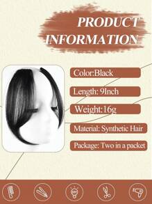 2 piezas de flecos sintéticos resistentes al calor, flecos laterales, flecos con clip, flecos ondulados con raya al medio, flecos naturales y sutiles, flecos invisibles y sin costuras, suaves flecos para mujeres - Negro - Ver 3