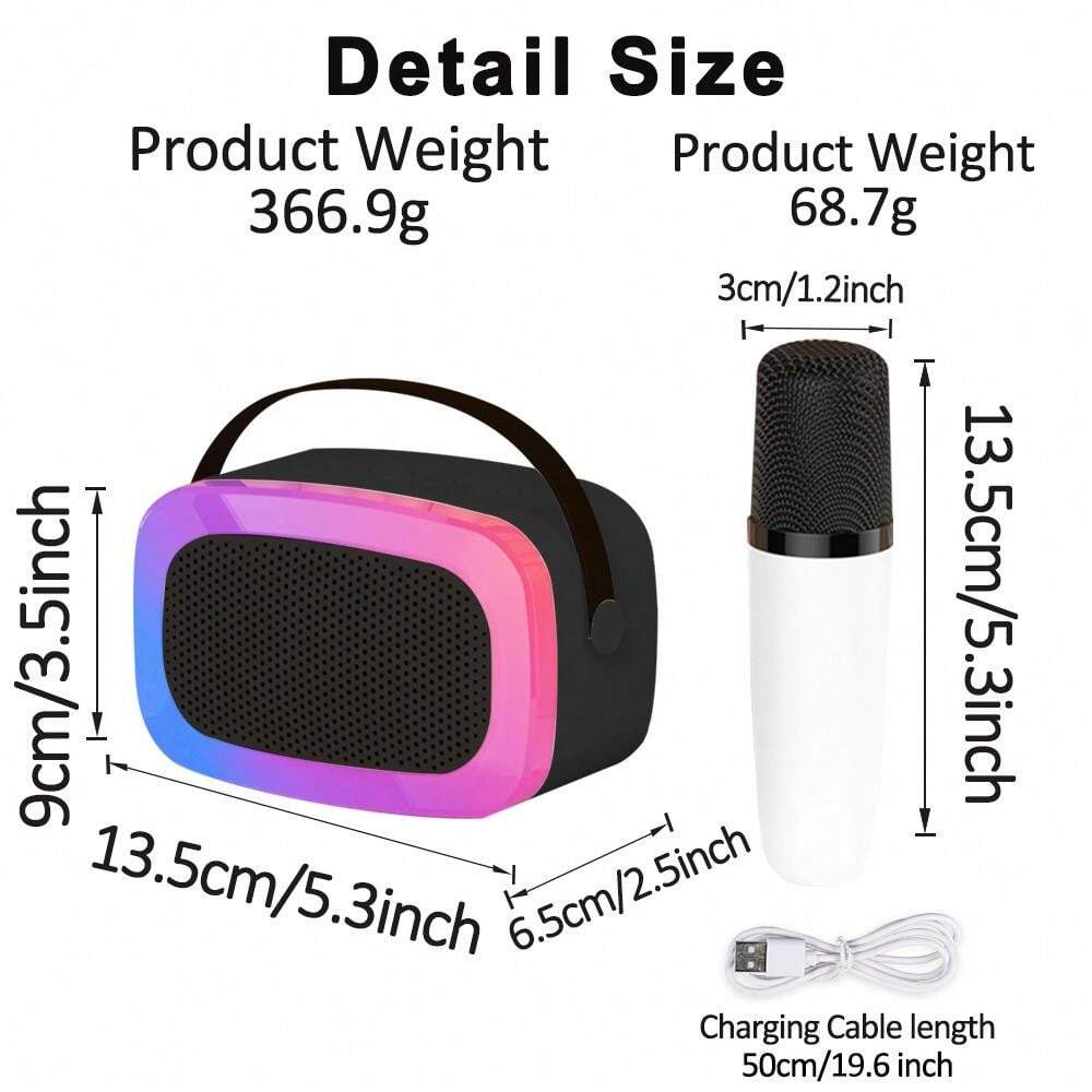 Machine Karaoké Enfants & Adultes – Haut-Parleur Bluetooth Portable Avec 2 Micros Sans Fil, Lumières LED & Effets, Idéal Anniversaire & Fêtes (Noir)