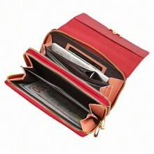 Nuevo bolso de hombro y bandolera de gran capacidad con múltiples compartimentos para damas, cartera larga, monedero, bolso multifuncional para teléfono, adecuado para uso diario, regalo de vuelta a la escuela, maestra, estudiante femenina, estudiante universitaria, regalo para jóvenes, regalo de cumpleaños - Rojo - Ver 5