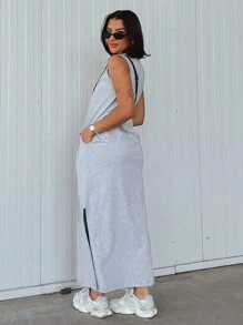 Women's Blogger Dress Cotton Long Comfortable Hollow Out - 灰色 - 查看 2