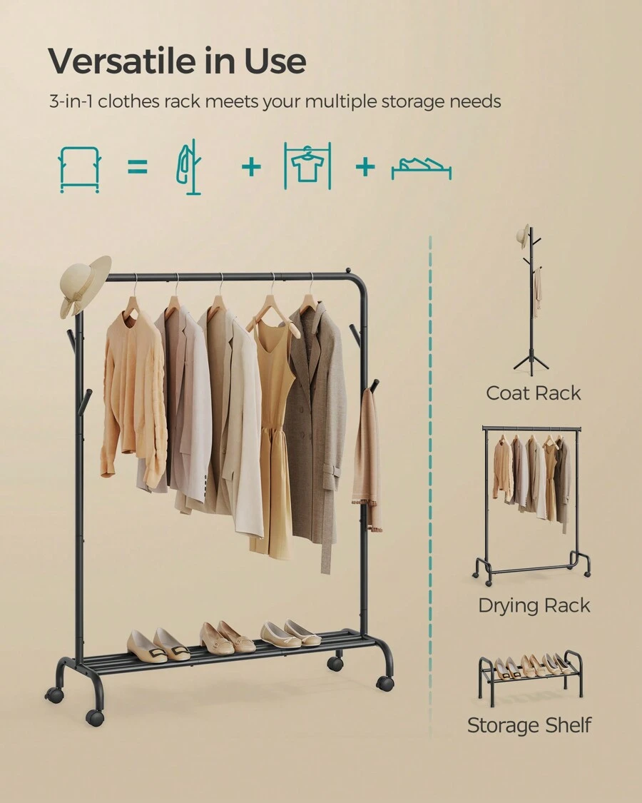 SONGMICS Clothes Rail, Clothes Rack, Single Clothes Hanging Rail, Heavy ...