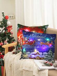 Juego cojines navideños 1 pieza con luces LED, 45cmX45cm Decoración navideña para el sofá del salón, cojín para el dormitorio - Azul - Ver 1