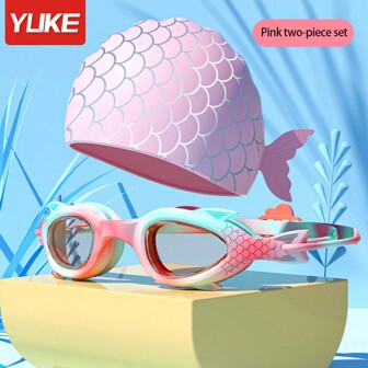 2pcs Children Swimming Goggles & Swimming Cap Set, Anti-Fog, Small Frame, Waterproof, Swimming Training Diving Gear