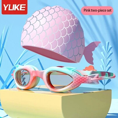2pcs Children Swimming Goggles & Swimming Cap Set, Anti-Fog, Small Frame, Waterproof, Swimming Training Diving Gear