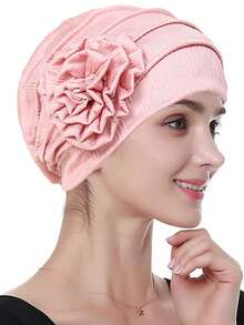 1pc New Solid Color Floral Side Patch Headscarf, Muslim Turban Hat - A - View 15