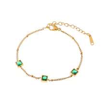 Bracelet French Square Thin Versatile Color Zirconia Green Zirconium Titanium Steel Necklace Women's Fashion Commuter Plated - Vàng - Xem 7